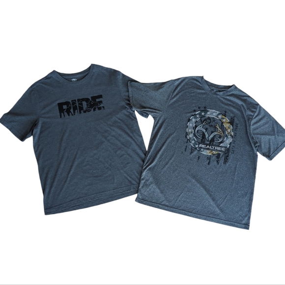 Lot of 2 Realtree/Athletic Works Graphic Crew Neck SS T-Shirts LARGE Gray - Picture 1 of 13